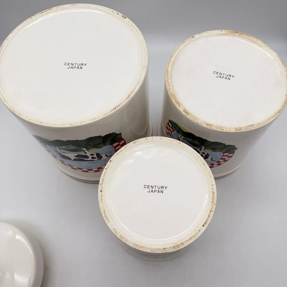 Vintage Frannys Farm Century Japan Cow kitchen canister set 3 Crocks